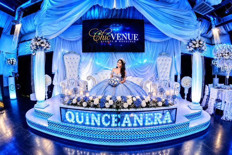 Quinceañera stage with lighted sign